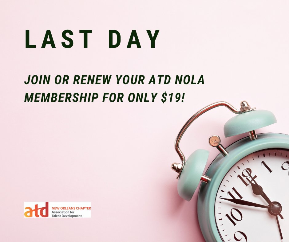 ATDNOLA's tweet photo. TODAY is the last day for our membership deal! Regularly priced at $55, get your ATD Nola membership for only $19. https://t.co/uU1Hr4a1Oa https://t.co/9bua5eP9vb