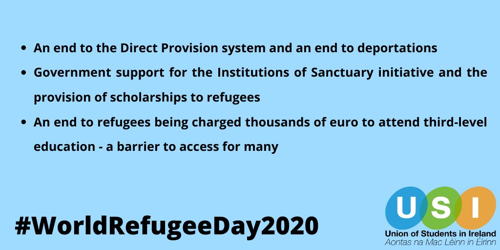 .@TheUSI welcomes refugees and fully supports making as many opportunities as possible available to those come who come to this country seeking asylum. We also express solidarity with refugees worldwide

This #WorldRefugeeDay2020 we are calling for ⬇️