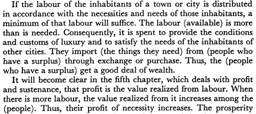 historyastheory's tweet photo. The Arab Muslim scholar Ibn Khaldun (1332-1406) laying out a labour theory of value five centuries before Adam Smith or Karl Marx.

Profit = value realized from labour https://t.co/UCwtkV3o1w
