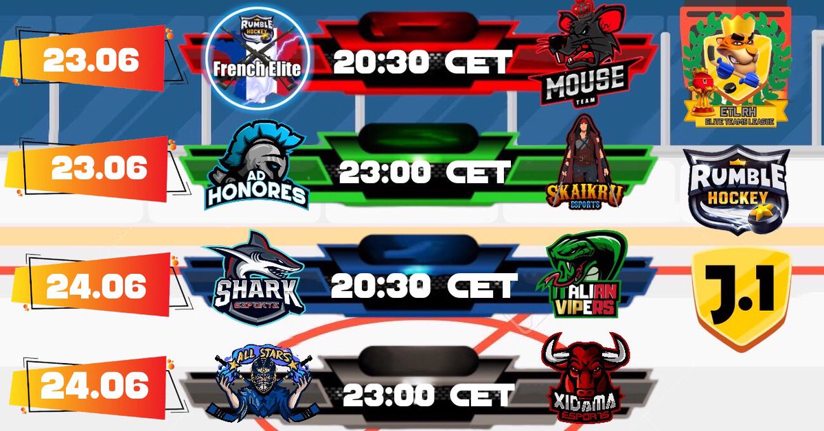 Now yes! Let it begin!
@FrenchEliteRH <a href="/MouseTeam_/">Mouse Team</a> @AdHonores_ @eSportsSkaikru <a href="/AllStarsRS/">All Stars RS</a> <a href="/XidamaeSports/">Xidama eSports</a> @SharkEsportsCB <a href="/rumble_hockey/">Rumble Hockey 🏒</a>