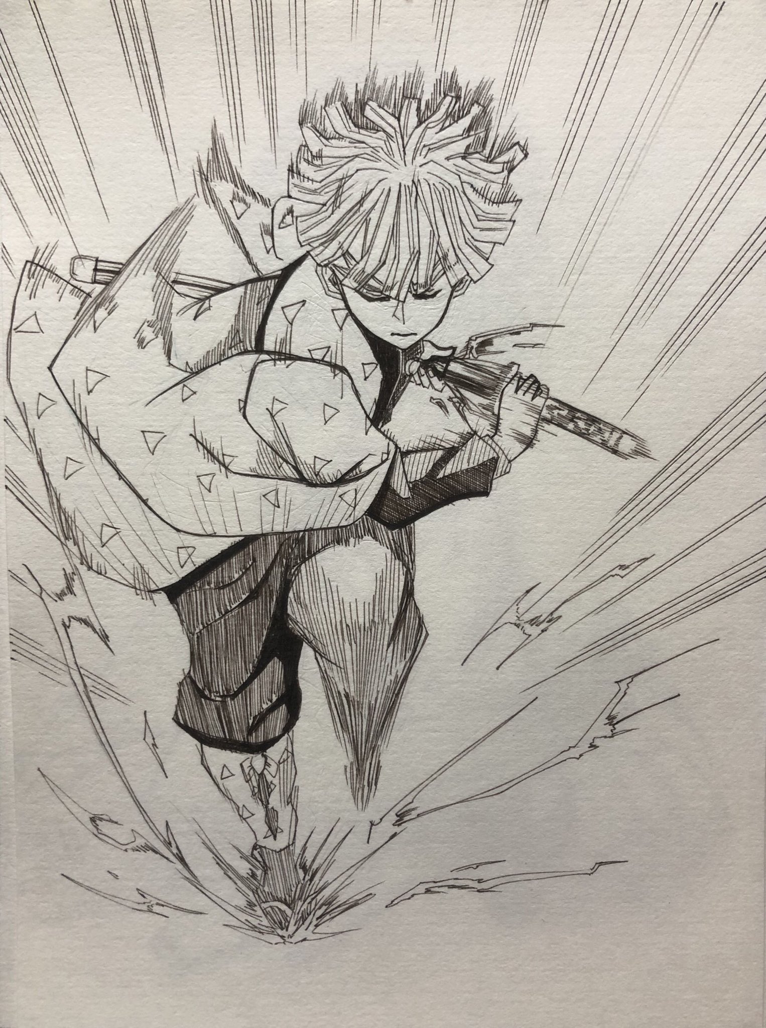 背筋形成太郎 鬼滅の刃版深夜のお絵描き60分1本勝負 呼吸 技 雷の呼吸 壱ノ型 霹靂一閃 神速 T Co Fwhooaviir Twitter