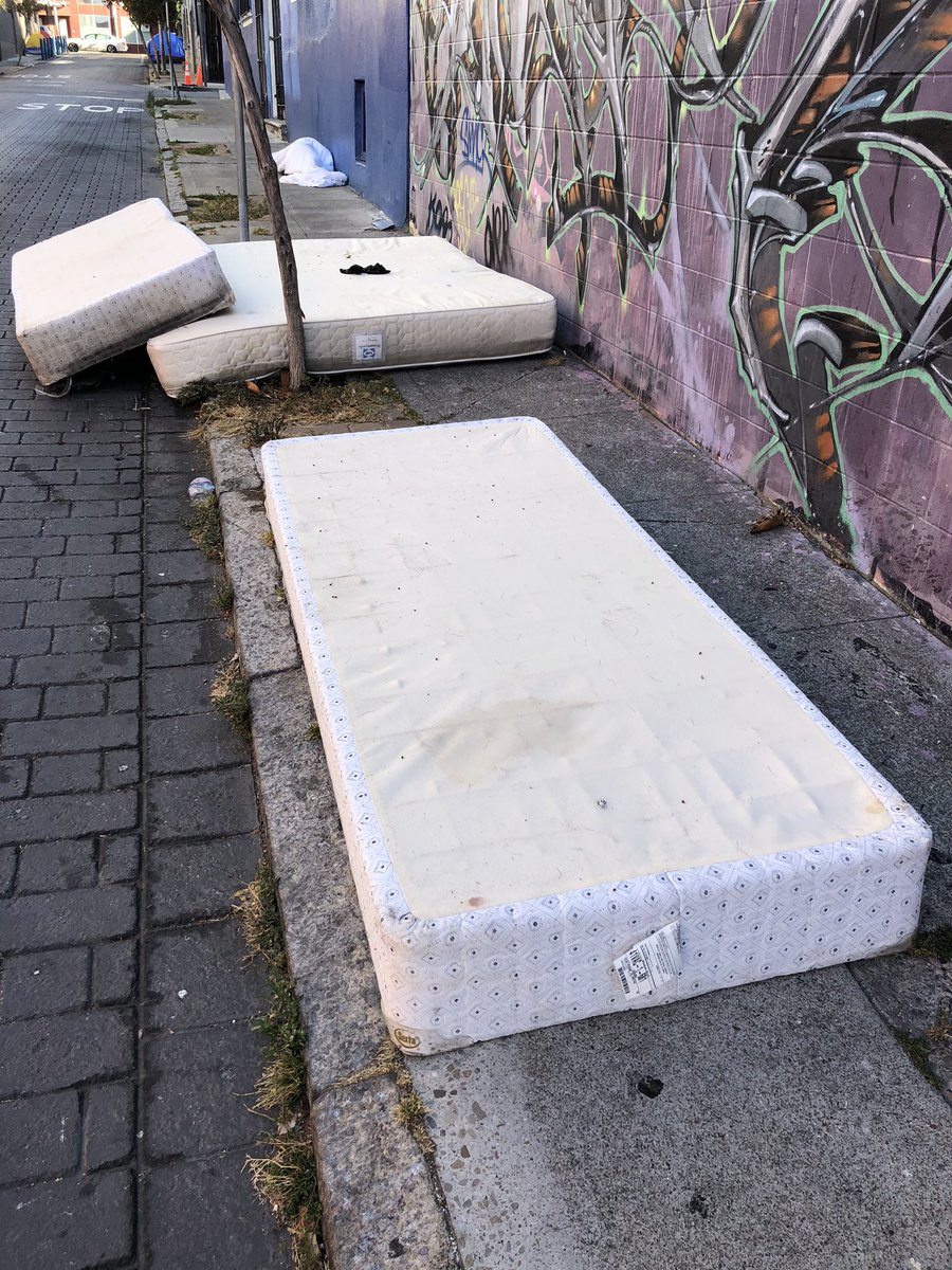 bettersoma's tweet photo. Beds are like rent in soma. Just dump it. Bodies still lying everywhere on the ground. @SF311 russ street. Folsom and Howard. Messaging in this city is all wrong. https://t.co/M9fmscn3Jn