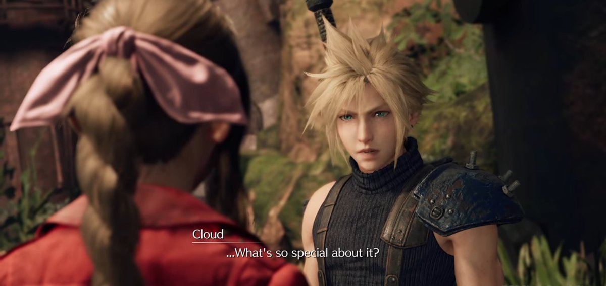 The Language of Flowers Scene. Is just full of hardcore Clerith stuffThis scene shows how much curious Cloud is to know more about Aerith. This is huge for Cloud to be interested in a person he just met.   #Clerith