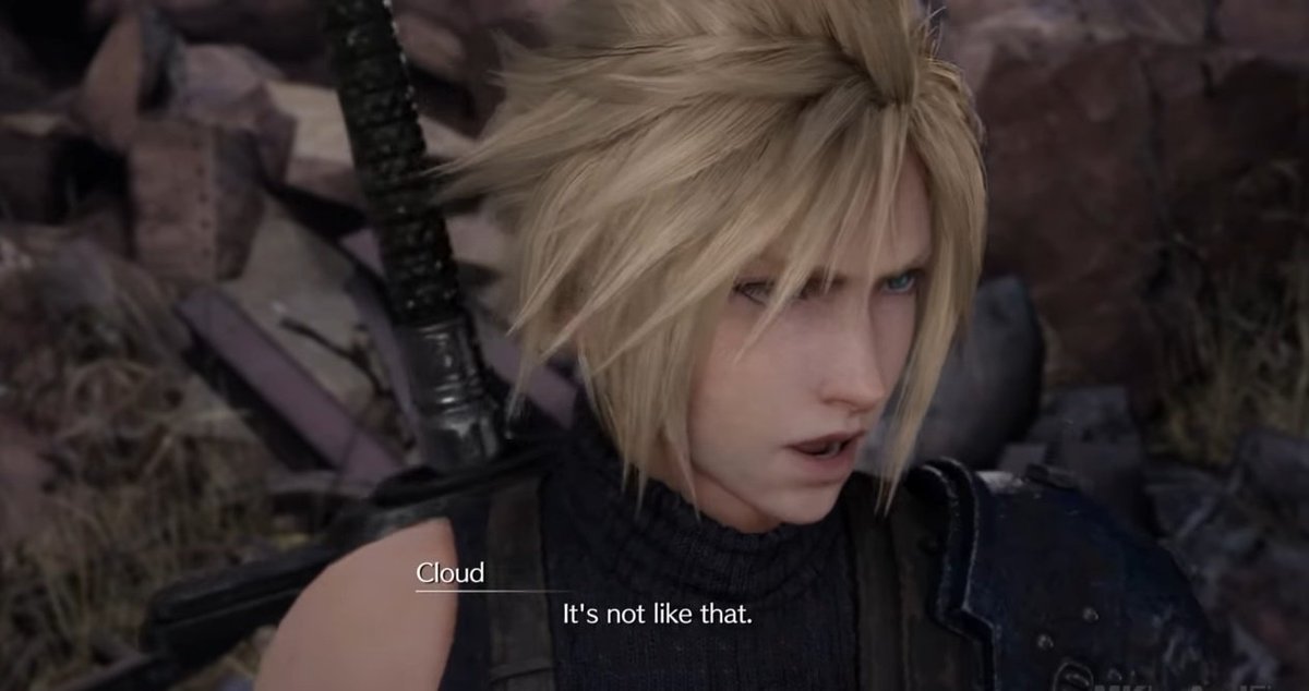 Cloud making sure Aerith knows that his single and ready to mingle with her.  #Clerith