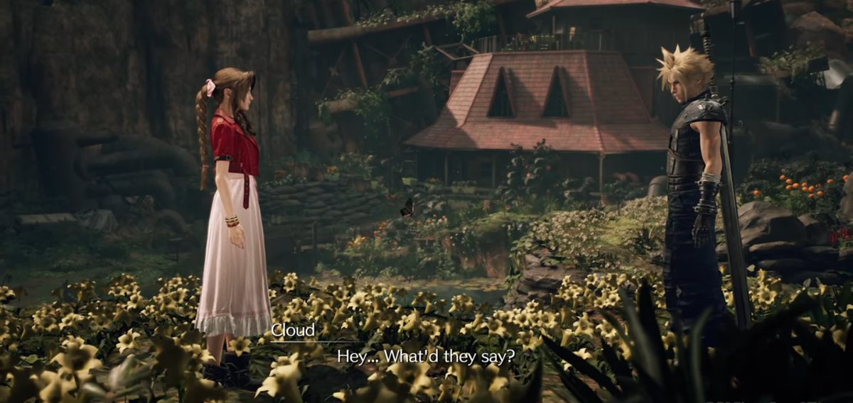 The Language of Flowers Scene. Is just full of hardcore Clerith stuffThis scene shows how much curious Cloud is to know more about Aerith. This is huge for Cloud to be interested in a person he just met.   #Clerith