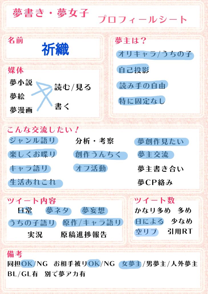 夢書きプロフシート Tagged Tweets And Downloader Twaku