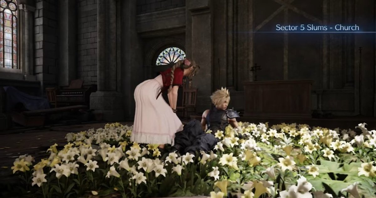 They seperate for a while and then reunited again in this Iconic scene.Cloud falling through Aerith's church and landing on the flower bed full of lovers reunion flowers.Fate   #Clerith