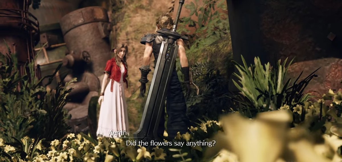 "Good work today guys" Ladies and Gentlemen.Cloud is freaking adorable!!!! He wants to cheer up Aerith so bad that he has to go out of his way and be silly for once and for her. This is freaking chemistry y'all! DYNAMIC!  #Clerith