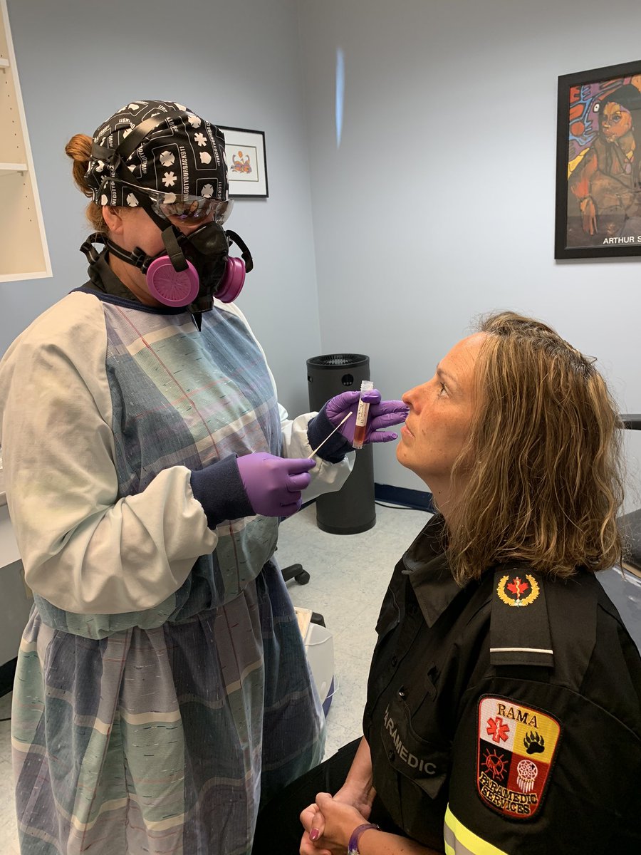 CHassberger's tweet photo. Proud that @RamaParamedics are being proactive about being tested for COVID-19. Even more proud that they trust their Chief to swab them (yes that’s me under the PPE) https://t.co/5t2TPKQhhb