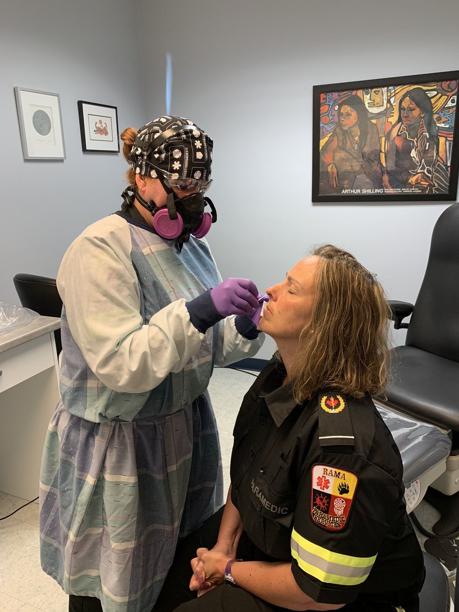 CHassberger's tweet photo. Proud that @RamaParamedics are being proactive about being tested for COVID-19. Even more proud that they trust their Chief to swab them (yes that’s me under the PPE) https://t.co/5t2TPKQhhb