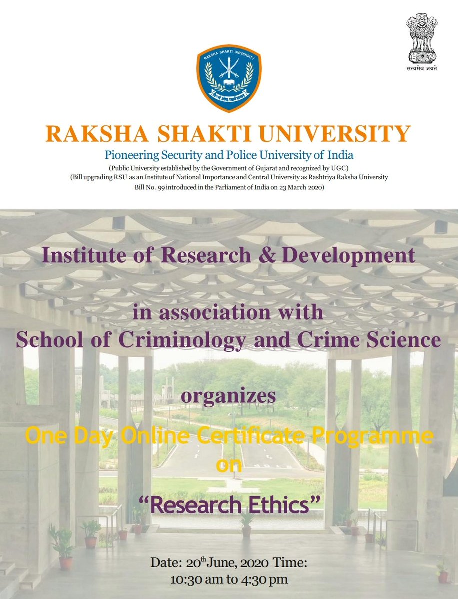 smittal_ips's tweet photo. Invited by Raksha Shakti University @RakshaShaktiUni to deliver expert talk on Ethical Dilemma in Research. My talking points are given in @prezi presentation.
ResearchEthics
https://t.co/CNKPyRtiMs https://t.co/ThEYph8iiQ