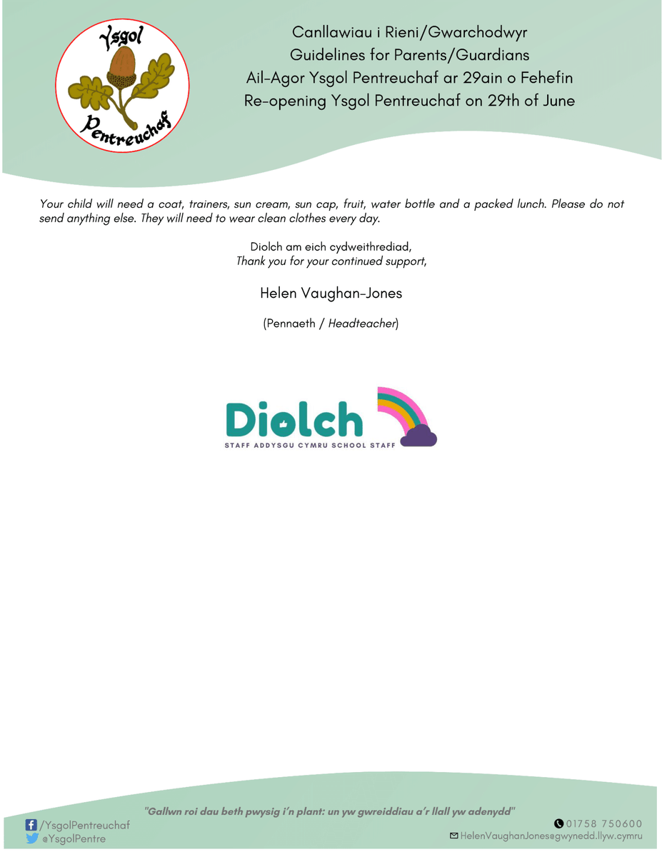 Diolch yn fawr am eich cefnogaeth gyda'r trefniadau.

(2/2)