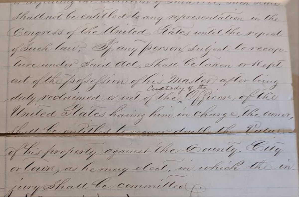 The would-be 16th Amendment would have imposed harsh penalties on any state interfering with slavery: "If any state shall enact ... any law impairing [the Fugitive Slave Act] such state shall not be entitled to any representation in Congress [ ] until the the repeal of such law."