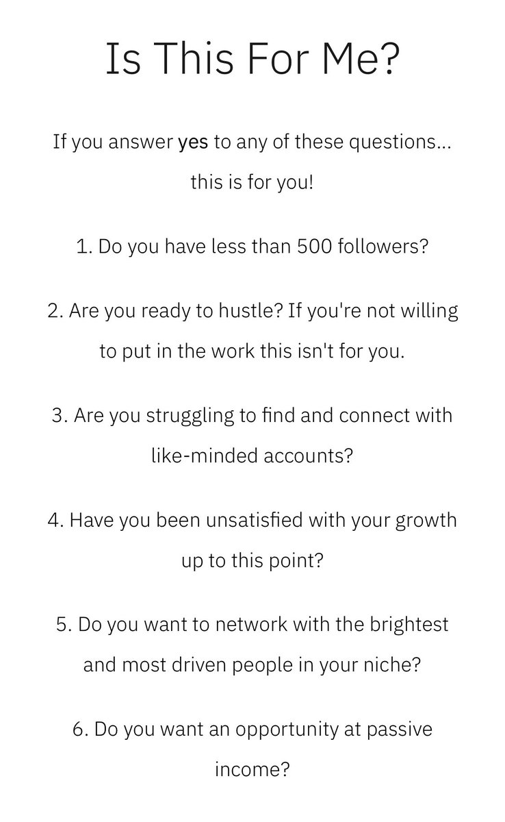 Is it for you,  @AskTheGiver?Only you can decide.• Do you have less than 500 followers?• Are you willing to put in the effort?• Struggling to connect?• Unsatisfied with your growth?• Want to Network?• Want a chance at earning $?My guess is the answer is “no”