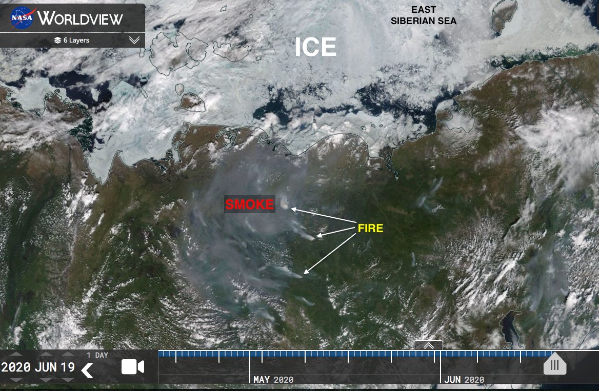Why should we care?Heat is responsible for Siberian fires and these can be seen from space. Fires release more CO2 into the atmosphere, adding to the problems of climate change. Not ideal during a global pandemic which affects respiratory system -->  https://news.mongabay.com/2020/05/siberia-experiences-hottest-spring-on-record-fueling-wildfires/