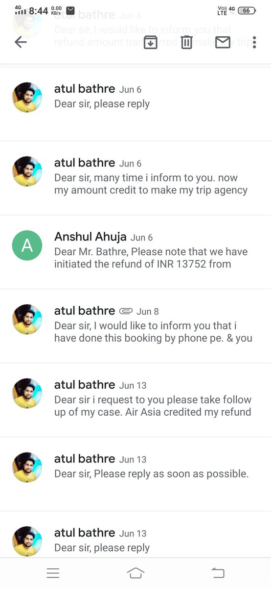bathre_atul's tweet photo. @makemytripcare from last 20 days i am sendind continue mail to makemytrip self desk manager only one reply before 20 days. which type service do you provide. i am attaching all mail screenshot. https://t.co/rUN3aZ4lkj