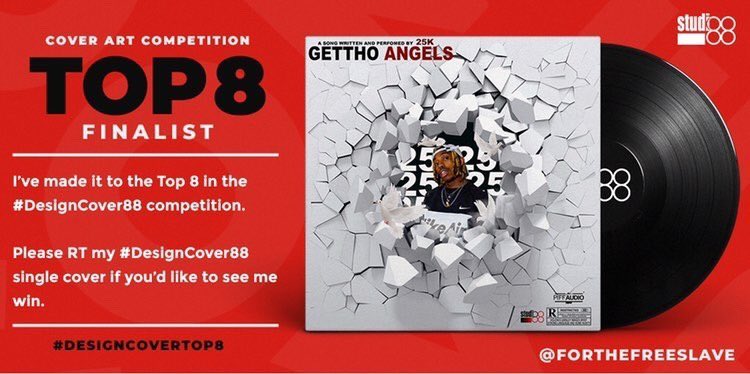 forthefreeslave's tweet photo. Ladies and Gentlemen 🥺😩we just got good news ! I made it in the Top 8 finalist for the #DesignCover88 competition ❤️💙 I just wanna thank all y’all who helped me from the jump , y’all are appreciated - but our mission ain’t done just yet. Rt and tag @TheReal_25K @Studio_88 ♾🌊 https://t.co/IH8tFsy4vx