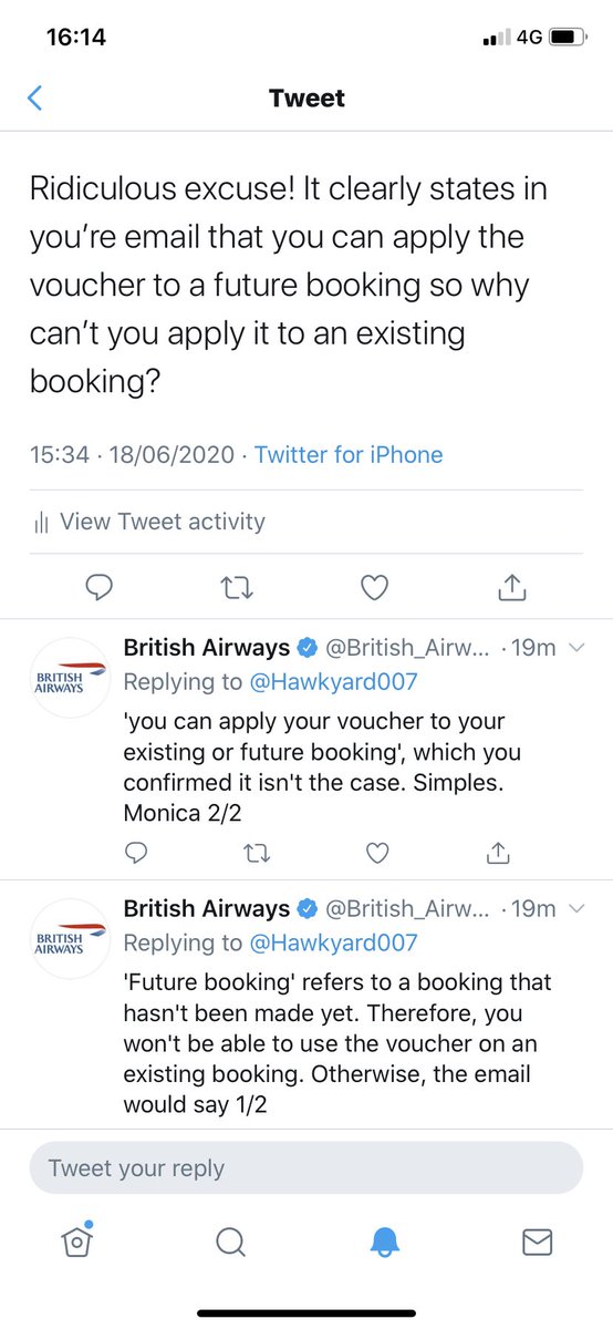 Hawkyard007's tweet photo. Anyone one else think that @British_Airways response is just #bloodyrude @WhichTravel Simples! https://t.co/CyTBCSr621