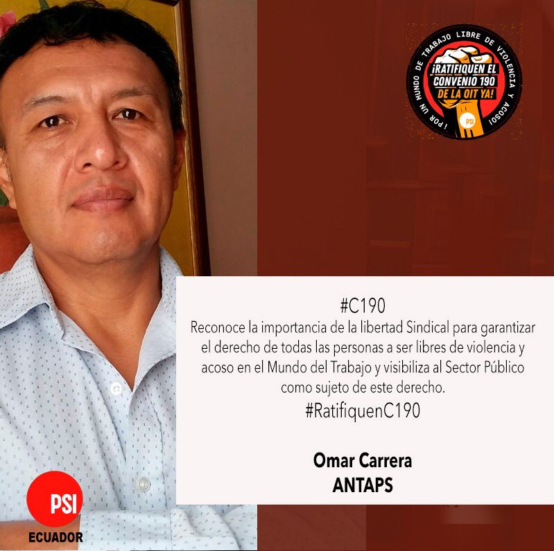 MujeresIspEc's tweet photo. El #C190 reconoce la importancia de la libertad Sindical para garantizar el derecho de todas las personas a ser libres de violencia y acoso en el Mundo del Trabajo y visibiliza al Sector Público como sujeto de este derecho @Presidencia_Ec @Lenin @SecretariaEC #RatifiquenC190 https://t.co/ppEjbqY1Ib