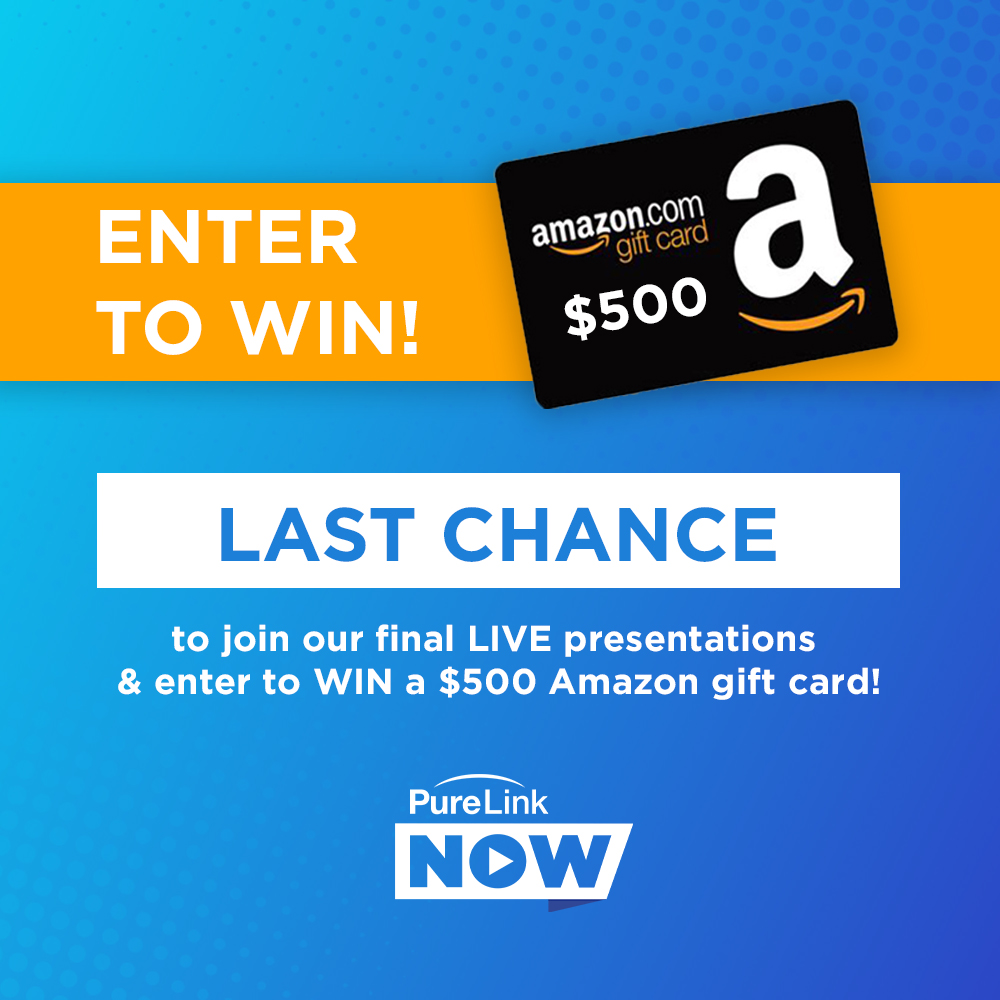 PureLinkAV's tweet photo. Today is the last day of #PureLinkNOW 2020! Don’t miss your chance to join our live presentations and enter to win a $500 Amazon gift card!
Entry Rules:
- Join a live demo session and participate in Q&A
- Complete participant survey
Visit https://t.co/tWJzuqmFZx to sign up! https://t.co/CeVOKsEsN5