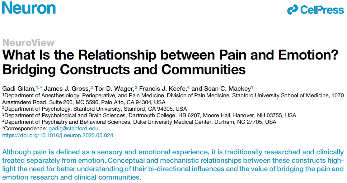 What is the relationship between pain and emotion? Bridging constructs and communities
 cell.com/neuron/fulltex…

New paper out in @NeuronCellPress with an amazing team: James Gross, @torwager @Mertonbike @DrSeanMackey @StanfordPain 

see thread for highlights