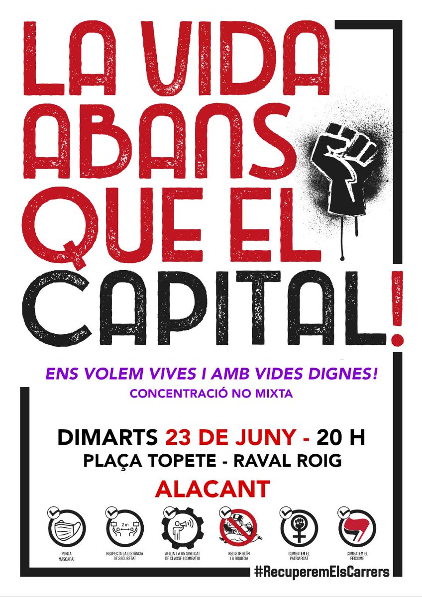 Arran_Alacanti's tweet photo. 📣♀️ ENS VOLEM VIVES I AMB VIDES DIGNES! #RecuperemElsCarrers

⚠️ Concentració NO MIXTA

📍Plaça Topete, Raval Roig d'Alacant.
🔥 23 de juny, 20h https://t.co/uNaoB014Fb
