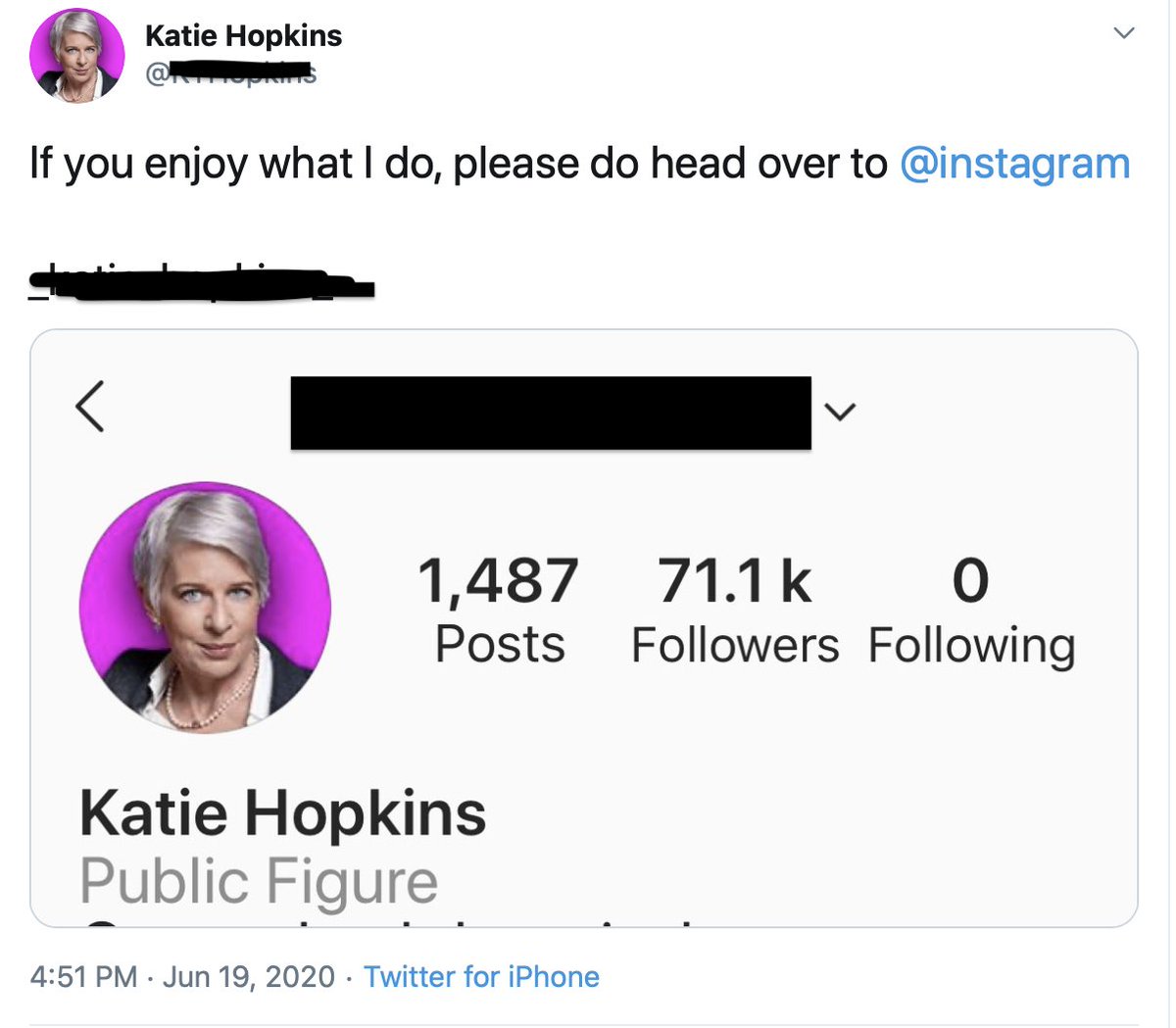 slpng_giants_fr's tweet photo. Bonjour @instagram
la raciste K Hopkins, qui traite les réfugiés de "nuisible sur lesquels il faut tirer"(je refuse de la citer littéralement) vient de perdre son statut de Compte Certifié sur @Twitter.

Elle compte migrer sa haine plein temps chez vous, ça vous va ?
#RealChanges https://t.co/W4JgcEjSfz