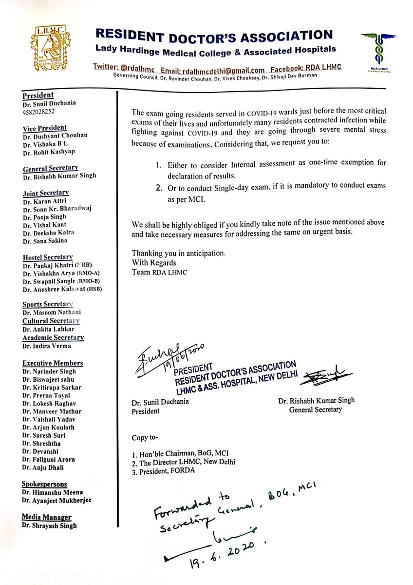 rdalhmc's tweet photo. Written to Secretary General, MCI &amp; Chairman of BoG regarding final MD/MS examination:
Either to declare results based on internal assessments or provision for a single day exam. 
#Finalexam
#MCI
@FordaIndia
@Delhiuniversit https://t.co/a6X06vomF8