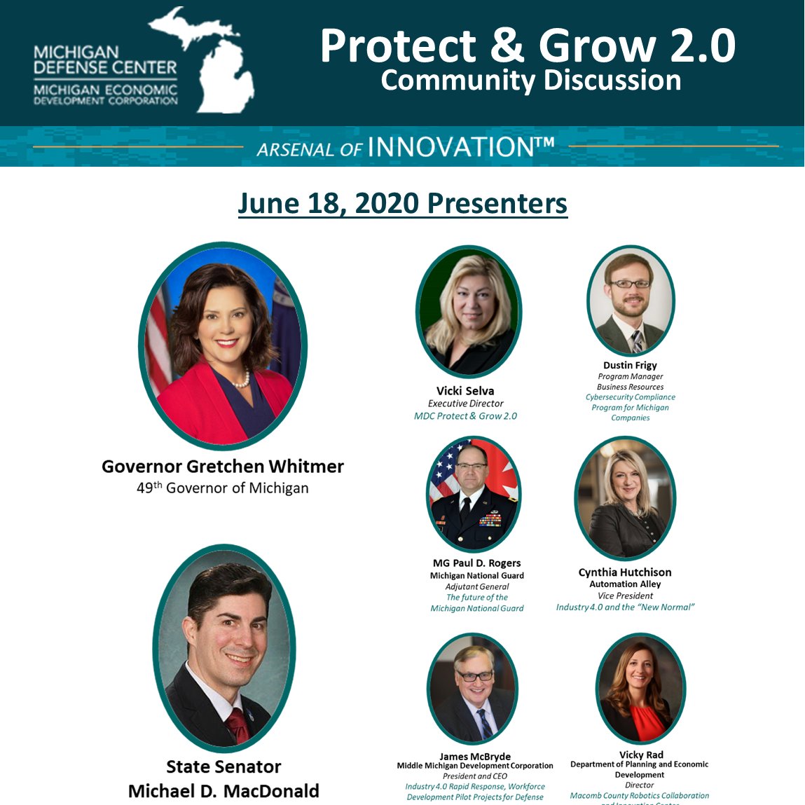 The MDC would like to thank Governor Gretchen Whitmer and Senator Michael MacDonald for their support of the Defense Industry here in Michigan. With over 130 participants registered for the event, we were able to have a successful discussion. #ProtectandGrow