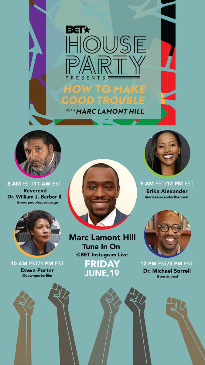 I Am Not Your Negro (@iamnotyournegro) on Twitter photo #BETHouseParty presents "How to #MakeGoodTrouble" with <a href="/marclamonthill/">Marc Lamont Hill</a> featuring <a href="/RevDrBarber/">Rev. Dr. William J. Barber II</a> (<a href="/UniteThePoor/">Poor People's Campaign</a>), <a href="/EAlexTheGreat/">Erika Alexander</a>, @dawnporterm and Dr. Michael Sorrell.
Tune in to <a href="/BET/">BET</a>'s Instagram LIVE all morning as they discuss the upcoming <a href="/JohnLewisDoc/">John Lewis: Good Trouble</a>! #BETHouseParty presents "How to #MakeGoodTrouble" with <a href="/marclamonthill/">Marc Lamont Hill</a> featuring <a href="/RevDrBarber/">Rev. Dr. William J. Barber II</a> (<a href="/UniteThePoor/">Poor People's Campaign</a>), <a href="/EAlexTheGreat/">Erika Alexander</a>, @dawnporterm and Dr. Michael Sorrell.
Tune in to <a href="/BET/">BET</a>'s Instagram LIVE all morning as they discuss the upcoming <a href="/JohnLewisDoc/">John Lewis: Good Trouble</a>!