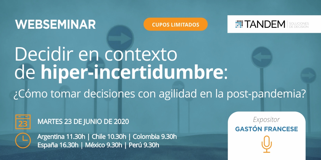 TandemSD's tweet photo. #Webseminar | El próximo martes conversaremos sobre cómo decidir bajo un nuevo paradigma de incertidumbre.
¿Todavía no te inscribiste? Completa tus datos en el siguiente link: https://t.co/jbHFt7R7oF https://t.co/7jzrDvrS4C