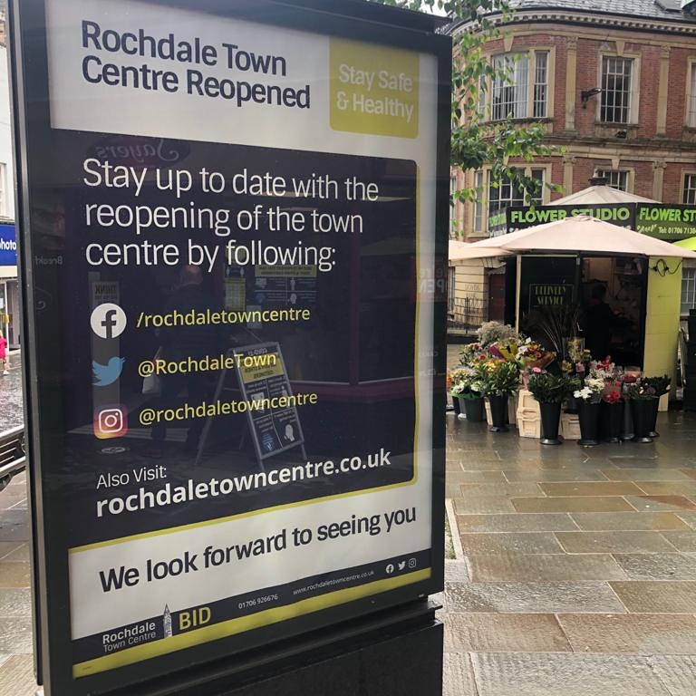 RochdaleTown's tweet photo. Stay up to date with the reopening of Rochdale Town Centre by following us across all of our social media channels!

#RochdaleTogether #RochdaleBID #Rochdale #rochdaletowncentre #thisisrochdale #openforbusiness https://t.co/V2gbAXAbbR