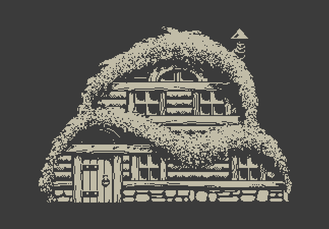 Arborore's tweet photo. While struggling with the colours and the roof I made a 1bit version that I still kinda like. #1bit #pixelart #pixels https://t.co/srHAls96z4