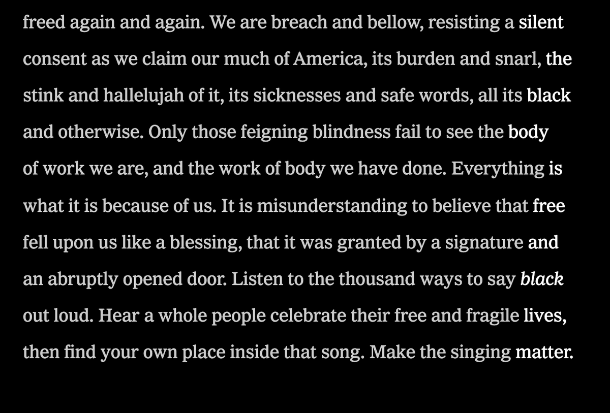 If you read. 

Only one thing.

On this Juneteenth. 

Let it be this poem.

✨✨✨

The Stuff of Astounding: A Poem for Juneteenth
By: Patricia Smith (<a href="/nytimes/">The New York Times</a>)