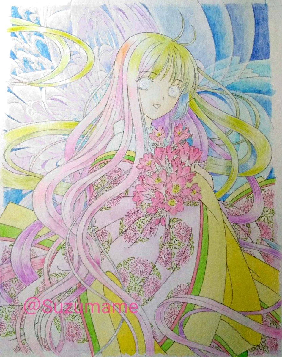 アナログイラスト イラスト メイキング とりあえずレインボーヘアーになりま 鈴豆 まめたん のイラスト アナログイラスト イラスト メイキング とりあえずレインボーヘアーになりま 鈴豆 まめたん のイラスト