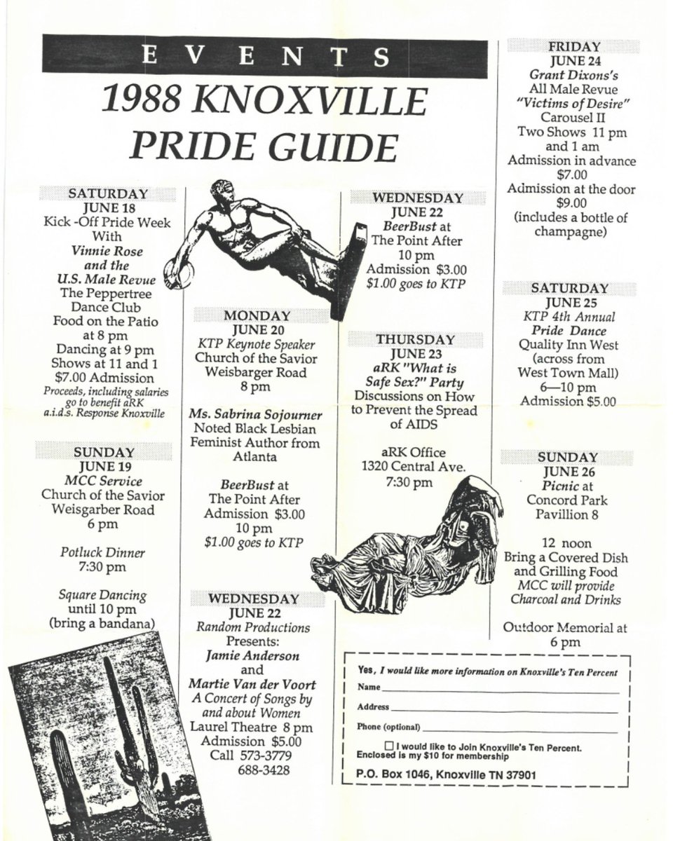 VoicesOutLoudTN's tweet photo. Check out the 1988 Knoxville Pride Guide from our History of Knoxville Pride collection featuring the #pride events in Knoxville from 1988! https://t.co/u70FAZ4BCu
