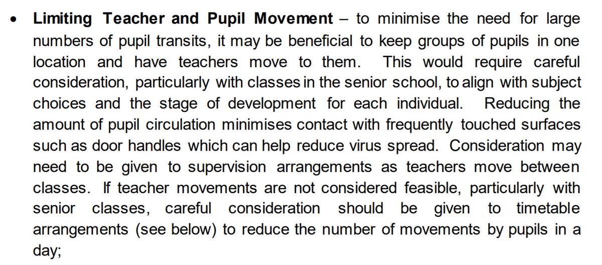 9/ Limiting movement- Consideration given to supervision as teacher move. Yes, that's the obvious point we've been saying. But who will supervise if teachers are moving?- Just redo the timetable? Not in the least bit practicable.
