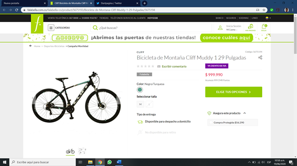 judgonzalezag's tweet photo. Esperando el #DiaSinIVA he buscado una bicicleta en @Falabella_co y el día 17 de junio tenía en mismo precio de hoy 19 de junio, solo que hoy dice que ya exenta de IVA. Muy mal por este almacén @sicsuper @RoboSinIva @DiaSinIVA https://t.co/UZFFNfvWdx