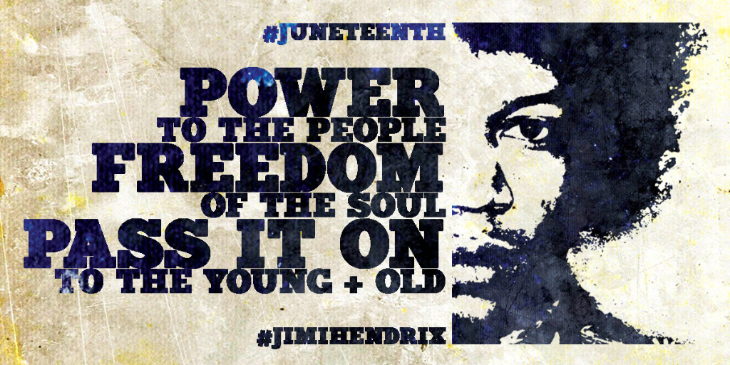 JimiHendrix's tweet photo. "Power to the people. Freedom of the soul. Pass it on to the young and old." ~ #JimiHendrix 

#Juneteenth #Freedom https://t.co/cCKMClH0lc