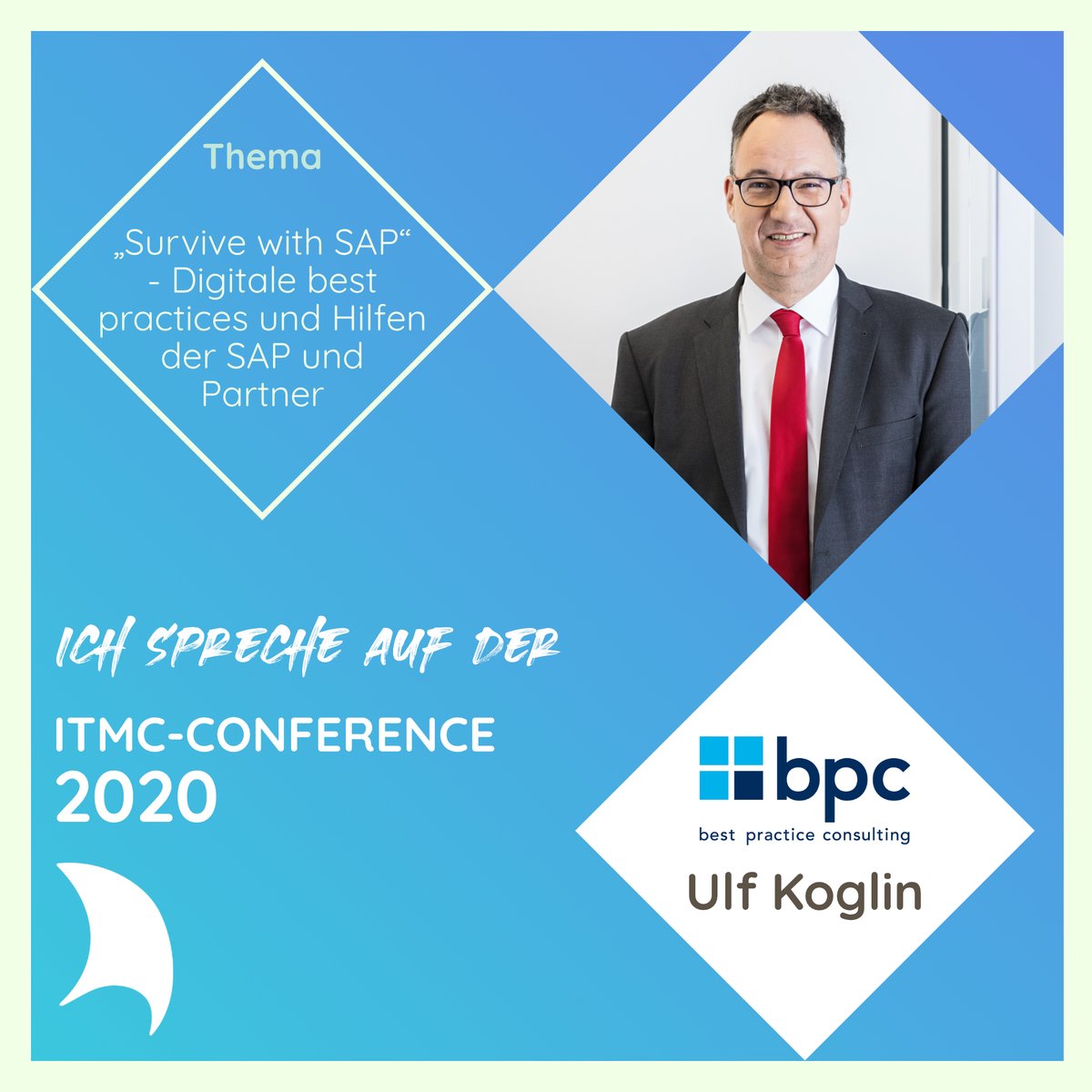 Der vorletzte Vortrag, den wir euch vorstellen, kommt von Ulf Koglin, von der bpc AG! 
Herr Koglin ist Mitglied des Vorstandes und spricht in seinem Vortrag darüber, wie nützlich #SAP für digitalisierte Prozesse ist. Er hält seine Präsentation um 18:40, seid doch auch dabei!
