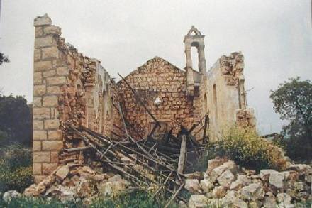 St. John the baptist Maronite church in Al-Mansoura village after it was depopulated and destroyed by the Hagana in 1948. Mansoura was a small Maronite town in Acre near the Lebanese borders, many of the residents were from Matar family.