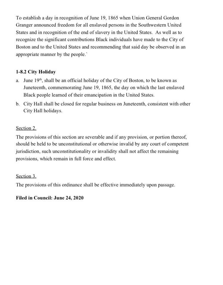 Today <a href="/Kim_Janey/">Kim Janey</a> <a href="/juliaforboston/">Julia Mejia</a> and I filed legislation to make #Juneteenth a City holiday in Boston. 

Yes, we must support HD5141/SD2975 to make this officially observed beyond <a href="/CityOfBoston/">City of Boston</a>, but this is an important step within our authority to show our values.