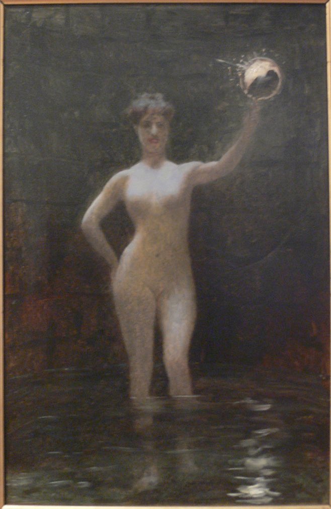 In the last decade of his life, Gérôme made at least four paintings showing Truth a nude woman in a well. This is “Truth at the Bottom of a Well” (1895)