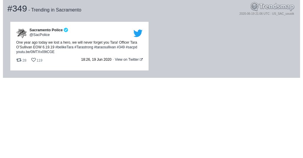 TrendsSacto's tweet photo. #349 is now trending in #Sacramento

https://t.co/QwKYQgjGdk https://t.co/OzFuJdxqUH