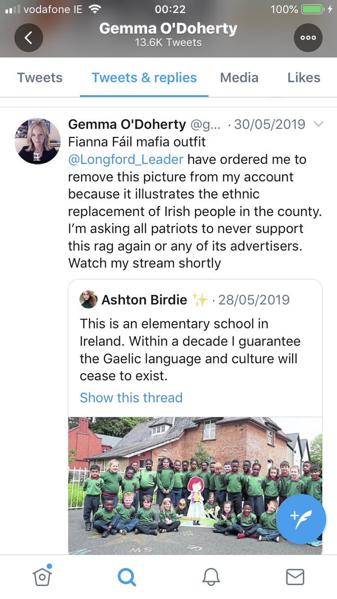 Another feature of Ms O’Doherty’s use of Twitter is to use children’s photographs without their parents permission. Surely this is a breach of Twitter T&C?