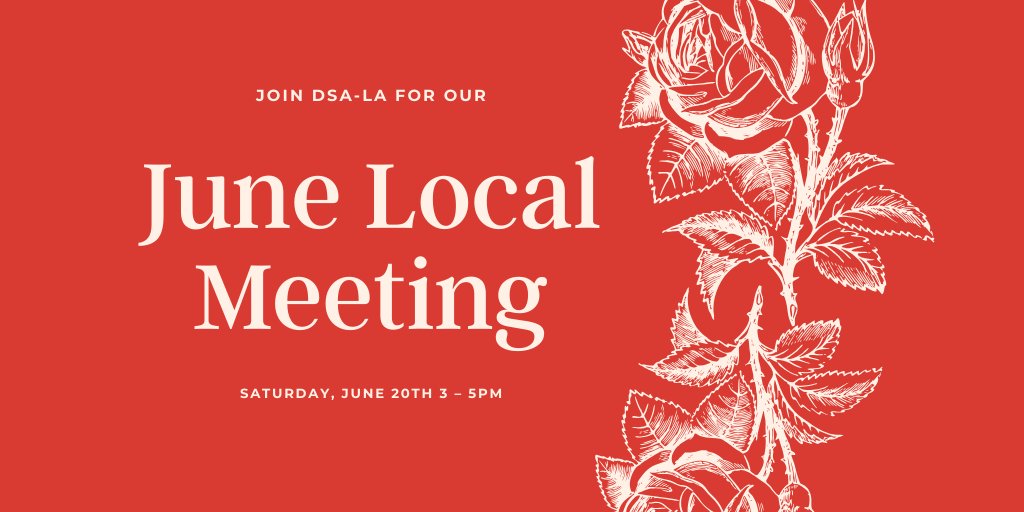 dsa_losangeles's tweet photo. TOMORROW! Join us for our chapter-wide June Local Meeting on Saturday, June 20th from 3-5pm! RSVP if you are a dues-paying member for 2-hour meeting: 
https://t.co/4uCFv1UeiF

Not a member &amp; want to know more? 1st hour of programming will be streaming: https://t.co/M6R3aDdrBC https://t.co/SkCeOPnU27