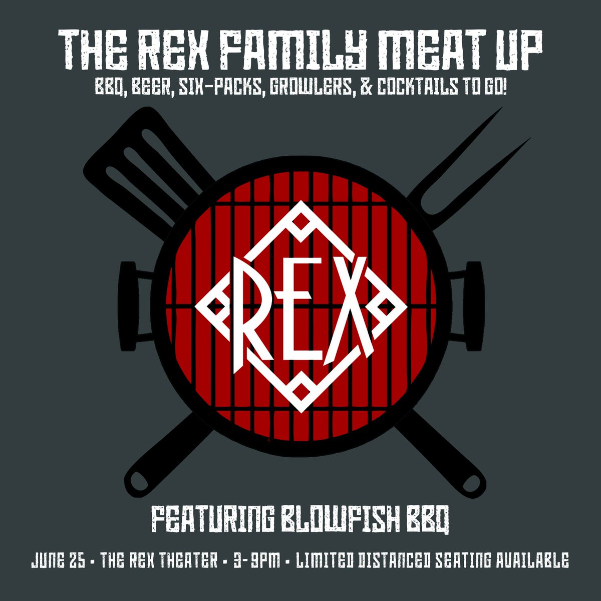 Do you like booze &amp; BBQ? What about supporting two local businesses at once? Come join The Rex Theater &amp; Blowfish BBQ, Thursday June 25 from 3-9pm, for barbeque, beer, growlers, 6-packs, and cocktails. Limited seating will be available, all food and booze available to-go as well