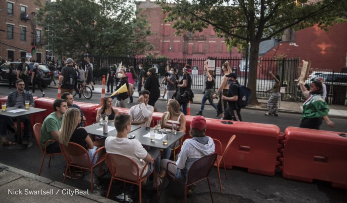 This photo went viral on Twitter. As protests continue in the U.S., some say it perfectly captures two different attitudes.But there's so much more to this photo:  https://www.latimes.com/entertainment-arts/story/2020-06-18/cities-are-built-on-public-space-but-it-isnt-equitable-nine-ideas-for-making-it-better