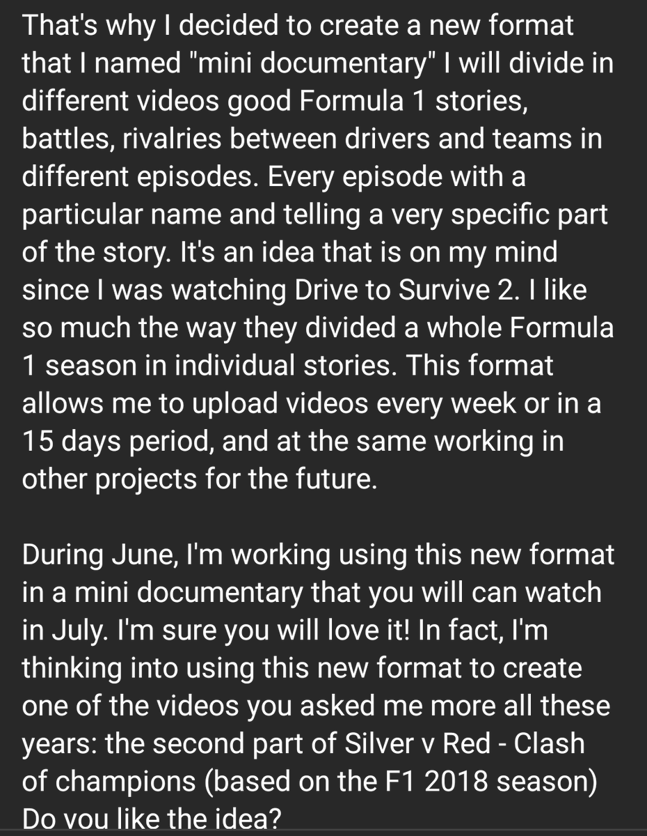 danifloz1's tweet photo. No much activity on the channel, but there's an explanation. I'm preparing very good content for this summer. I decided to put all my efforts in the creation of documentaries in a new format. It's the content you love, so it's what I gonna make from now mostly. #Formula1 #FLoz https://t.co/F3ZLznrSPx