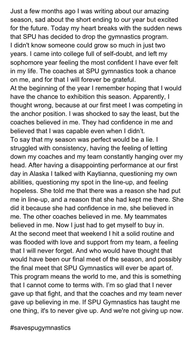 From rising junior Kayli Tran:
#savespugymnastics